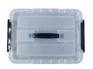 Caja <span class=keywords><strong>de</strong></span> Almacenamiento <span class=keywords><strong>de</strong></span> Plástico Transparente <span class=keywords><strong>de</strong></span> Varios Tamaños con Cierres Laterales Negros, Contenedor Organizador Transparente Apilable <span class=keywords><strong>para</strong></span> Ropa, Juguetes y Armarios - Product Image 4