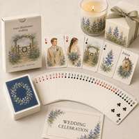 Cartes à jouer personnalisées Texas Bluebonnet pour mariage, portrait de couple en aquarelle, jeu de poker 57 x 87 mm, papier couché 300 g/m²