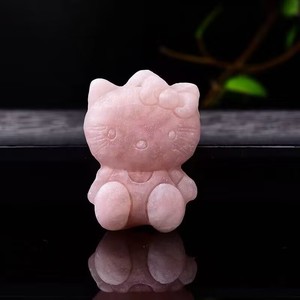 Carino piccolo ciondolo gattino naturale rosa cristallo di quarzo di alta qualità per la vendita - Product Image 4