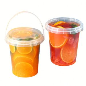 Custom Disposable Food Grade <b>with</b> <b>Lid</b> 500ml 700ml 1000ml clear Plastic <b>Bucket</b> Fruit Yogurt Milk Tea Packaging <b>Bucket</b> <b>with</b> Handle - Product Image 1