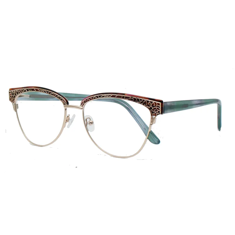 New hot selling products flower stainless steel frame acetate temple women glasses
