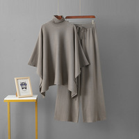 Ensemble élégant pour femmes, pantalon large à col haut, style décontracté d'hiver, ensemble en deux pièces avec châle en tricot