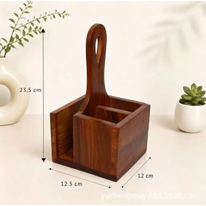 Wooden Multi Compartment Tableware <b>Storage</b> <b>Box</b> Rectangular Solid Wood Organizer For <b>Kitchen</b> Outdoor Use - Product Image 2