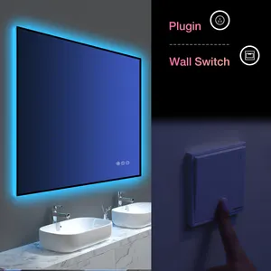 새로운 스타일 블랙 프레임 RGB 직사각형 LED 목욕 거울 조명/터치 스위치 안개 방지 스마트 미러