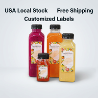 Bouteilles carrées de jus de 480 ml avec bouchon en plastique PET, surface givrée, logo personnalisé, bouchon à vis - différentes tailles 12 oz