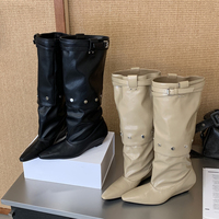Nouvelles Bottes Hautes Femme Hiver à Bout Pointu, Style Tendance, avec Bride Détachable et Talon Compensé