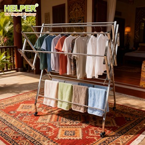Helper Stainless Steel <b>Clothes</b> Drying <b>Rack</b> Floor Standing Folding Wing Shape Multi Pole Portable Balcony Use - Product Image 2