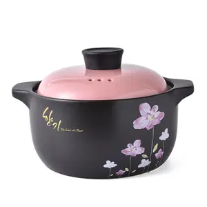 Wholesale kitchen nordic pink flower printed ceramic wares cooking hot pot clay pots for cooking ceramic large casserole