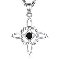 Merryshine Collar Espiritual Nudo de Bruja de la Buena Suerte con Obsidiana Brillante de Plata Esterlina 925 para Mujer