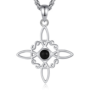 Collar Espiritual <span class=keywords><strong>de</strong></span> Plata <span class=keywords><strong>de</strong></span> Ley 925 Merryshine Nudo <span class=keywords><strong>de</strong></span> Bruja <span class=keywords><strong>Buena</strong></span> <span class=keywords><strong>Suerte</strong></span> con Obsidiana Brillante para Mujer - Product Image 1