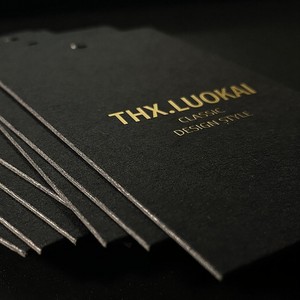 Custom Black Paper Hang Tag <b>Gold</b> Foil Emboss Double Side Print Logo Any Size Cardstock with Black String Cord for Fashion - Product Image 1