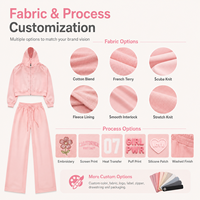 Ensemble de survêtement deux pièces décontracté et léger pour femme, rose pâle, avec sweat à capuche court zippé et pantalon large, personnalisable, vente en gros