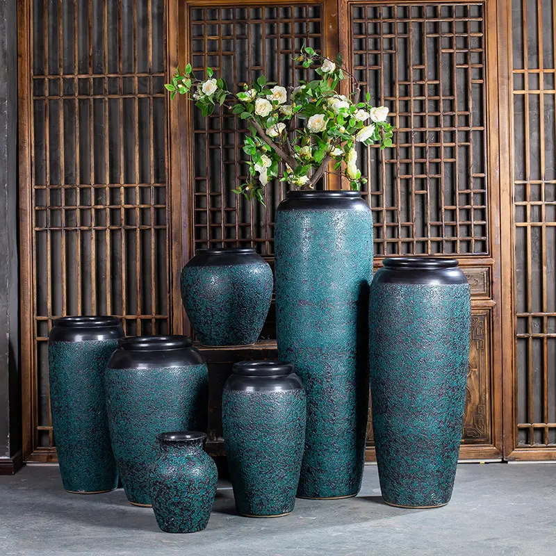 Vaso da pavimento in gres cinese Vintage nordico all'ingrosso di grandi dimensioni vaso classico in ceramica per fiori per arredamento Hotel soggiorno
