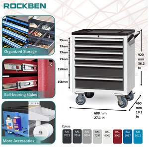 Rockben bán chạy nhất kim loại thép ngăn kéo hộp công cụ con lăn công cụ Xe đẩy Tủ di động có bánh xe - Product Image 2