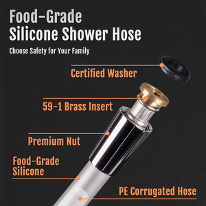 High-End WRAS NSF Approved Light Silver <strong>Silicone</strong> Shower <strong>Hose</strong> Latest Flexible <strong>Non</strong>-<strong>Toxic</strong> Food Safe Tubing for Premium Bathrooms - Product Image 2