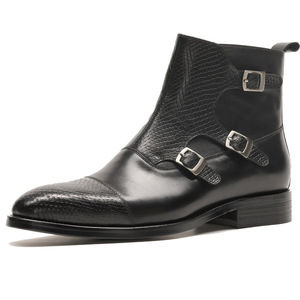 Bottes <span class=keywords><strong>Chelsea</strong></span> tendance faites à la main pour hommes, chaussures personnalisées à boucle, trois lanières, bottes d'hiver pour hommes, bottes habillées formelles pour hommes, bottes de soirée - Product Image 5