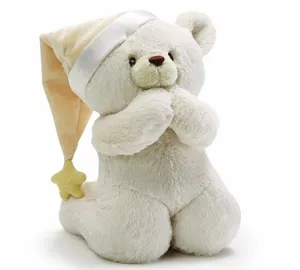 Urso de pelúcia para dormir, urso de pelúcia branco fofo com chapéu, oem personalizado, desenho animado, macio, brinquedo de pelúcia, urso de oração