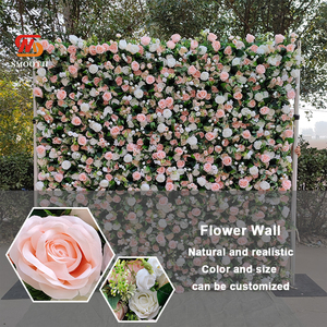 Fondo de Pared de Flores LEDA Personalizado, Rosas Blancas y Rosadas con Hojas Verdes, Decoración de Boda Enrollable Hecha a Mano - Product Image 3
