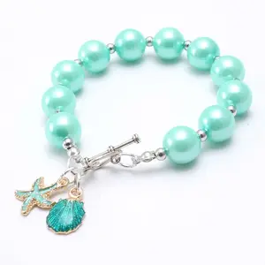 Solid Color ABS Pearl Beads Bracelets With Cute Sea Star Shell Tree Charm Bracelet For Kids Baby Girls