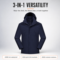 Veste d'hiver 3 en 1 pour homme, imperméable, coupe-vent, pour la randonnée en plein air, doublure en polaire, thermique, ski, capuche amovible, logo personnalisé OEM