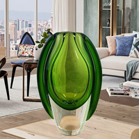 Vase unique en verre soufflé artisanal MJ, décor de maison, couleur verte, en verre Liuli Murano émaillé, dôme floral artistique pour table
