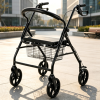 Déambulateur pliable avec panier de courses pour seniors, chariot de marche multifonctionnel d'extérieur avec grand panier et frein pour la marche quotidienne