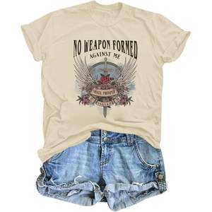Camisetas Personalizadas con Versículos Bíblicos y Estampados Bohemios para Mujer, Estilo Religioso Vintage Floral, Tops Casuales de Verano, Tallas XS y XXS - Product Image 2
