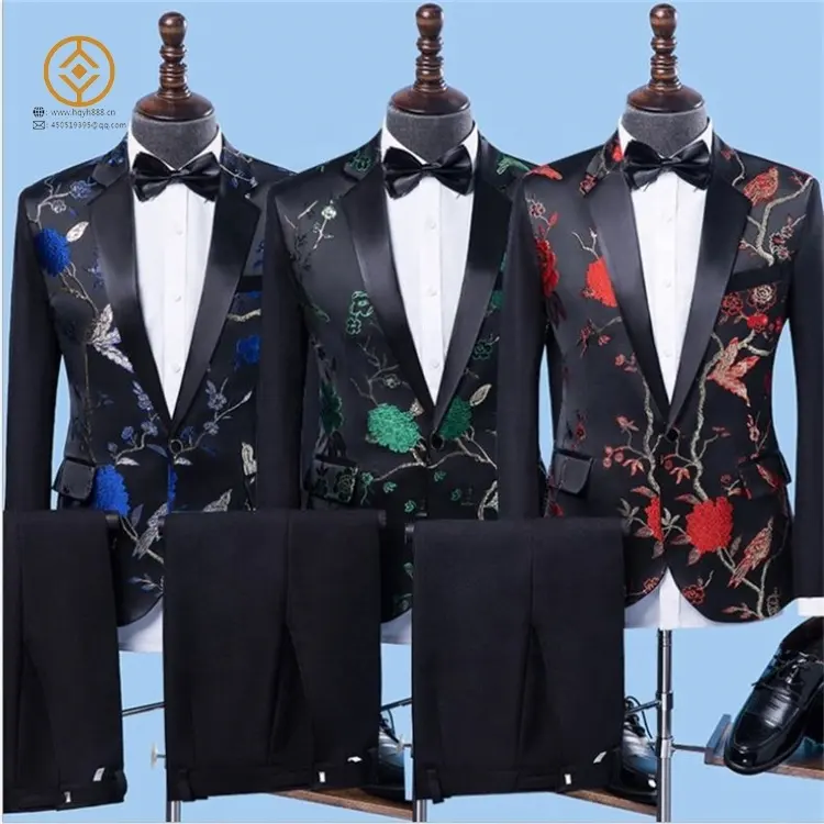 2021 sıcak satış batı parti düğün damat bestman (takım elbise + pantolon) flora işlemeli erkek ceket smokin blazer takım elbise ince elbise