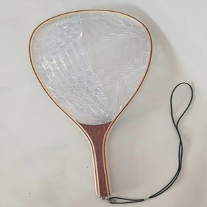BSLN04 Fly Fishing jala 1/2 inci hitam 60cm jaring pendaratan halus bingkai pegangan kayu Solid jaring karet lembut penangkap Sapele lepas - Product Image 1