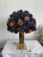 IFG Boule de fleurs en soie faite à la main de haute qualité, 24 pouces, centre de table moderne rond, design bleu marine et marron pour décoration d'événements de mariage, vente en gros