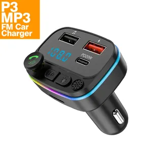 P3 B2 PD20W QC3.0 다채로운 빛 자동차 푸른 치아 충전기 듀얼 USB TF 카드 U 디스크 핸즈프리 PD Type-C FM 송신기 자동차 MP3 놀이