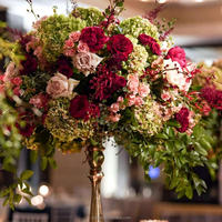 Bouquet de fleurs artificielles en gros pour mariage, rose rouge, rose vif, orange, hortensia, décoration de centre de table pour mariage - Grande Vente