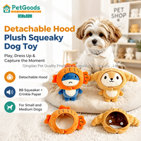 Jouet en peluche couineur pour chien, avec capuche amovible et effet froissé, deux styles, idéal pour les photos, pour petits chiens, MOQ 100