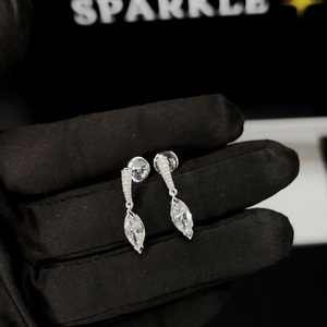 Marquise Cut <b>Earrings</b> 14K White <b>Gold</b> Plated Iced Moissanite <b>Dangle</b> Jewelry Hip Hop Sparkle Luxury <b>Earrings</b> for Women Party Wear - Product Image 3