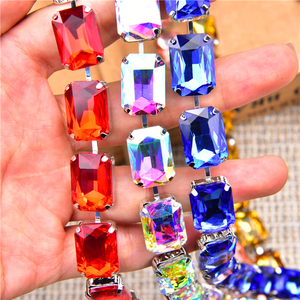 Hot-Vente 10X14Mm 13X18Mm Rectangulaire Diamant Chaîne à La Main Serré Couleur Verre Strass Bricolage Vêtements Accessoires D'art Décorations - Product Image 5