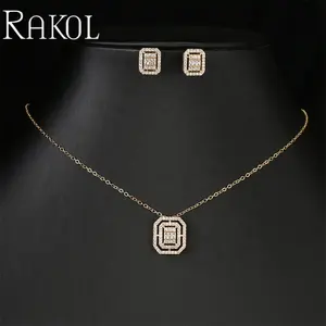 RAKOL-Conjunto de joyería de circonia cúbica cuadrada para mujer, conjunto de joyería de plata de ley SP3505 chapada en oro blanco para fiesta y boda