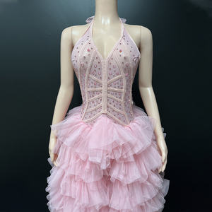 Novance Y4737新款创新产品大薄纱裙下摆粉色公主舞会礼服露背高级女装 - Product Image 4