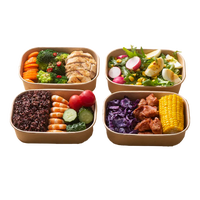 Boîte alimentaire carrée personnalisée en papier kraft recyclable de 6,9'' avec pelliculage mat et gaufrage pour salades, charcuteries, nouilles, sushis et autres.