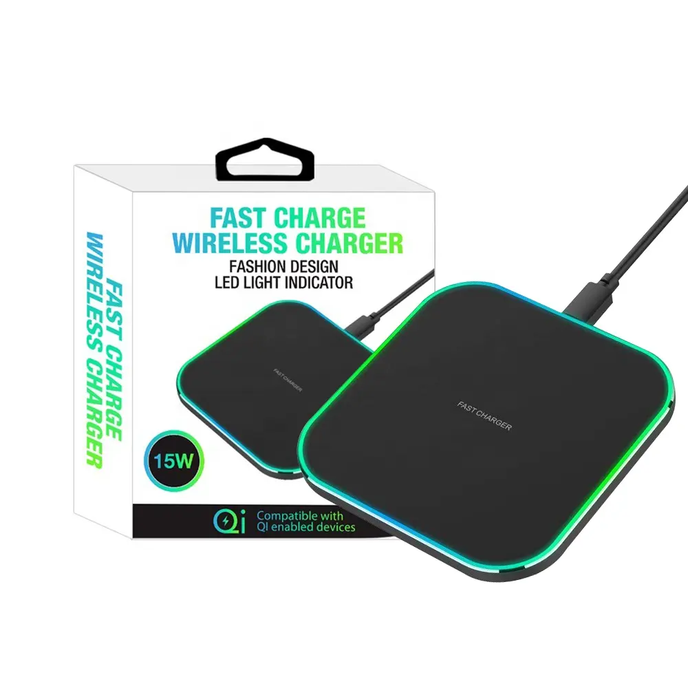 Chargeur sans fil carré Ultra mince de 15W à Charge rapide pour téléphone portable, bloc de Charge de batterie pour iPhone