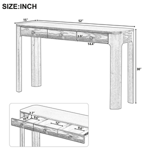 TREXM Rustic Console Table 3 Drawers Entryway Sofa Table with Curved <b>Corners</b> Sturdy Wood Design - Product Image 3