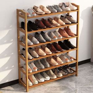 Meuble à chaussures en bambou naturel sur pied à 7 niveaux, gain de place, anti-poussière, minimaliste, pour entrée et décoration intérieure - Product Image 1