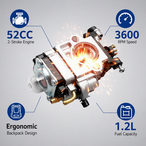 Débroussailleuse thermique haute performance 52 cm³ à moteur 2 temps, coupe-herbe portatif avec lame en acier au manganèse, largeur de coupe 300 mm pour arbustes et mauvaises herbes - Product Image 2