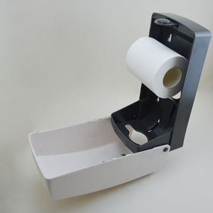 Dispensador <span class=keywords><strong>de</strong></span> lenços duplos <span class=keywords><strong>de</strong></span> 2 rolos em plástico ABS branco prateado para banheiro montado na parede - Product Image 5