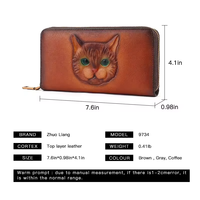 Dompet Fashion Portabel Mewah Unisex Kulit Asli Motif Hewan Desain Kucing Penutup Ritsleting Tempat Kartu Multi-Slot