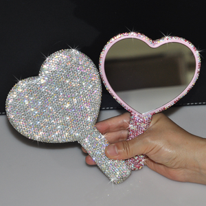Luxury Portable Round Makeup <strong>Mirror</strong> <strong>Shiny</strong> Diamond Rhinestone Heart Handheld Glass Cosmetic Bling <strong>Mirror</strong> Rhinestone - Product Image 2