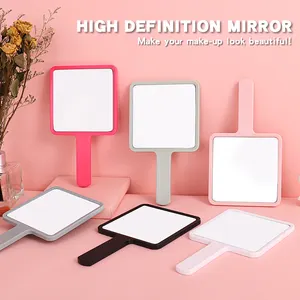 Custom Logo Portable Handheld Makeup Mirror Plastic Square Cosmetic Mirror with Handle