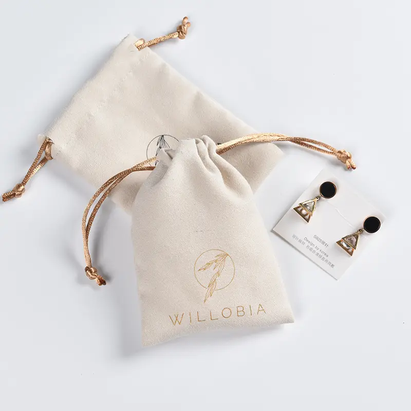 Sacchetti di gioielli all'ingrosso di lusso con Logo personalizzato in pelle scamosciata piccola borsa con coulisse