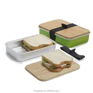 热卖三明治板上储物食品容器木制竹砧板铝制包装三明治午餐便当盒