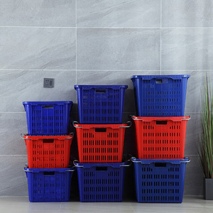 Large Rectangular Plastic <b>Crates</b> 720x505x390mm <b>Stackable</b> For Vegetable Fruit Storage And Logistics Transport Blue White Red - Product Image 4