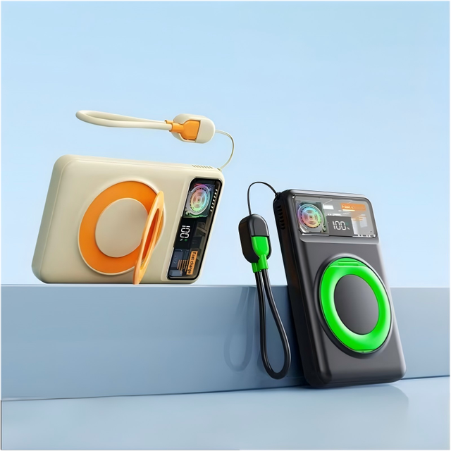 Newest Transparent Magnetic Power Bank 22.5W Fast Charging Wireless Built-in Cable Phone Stand Ultra Slim High Capacity Mini